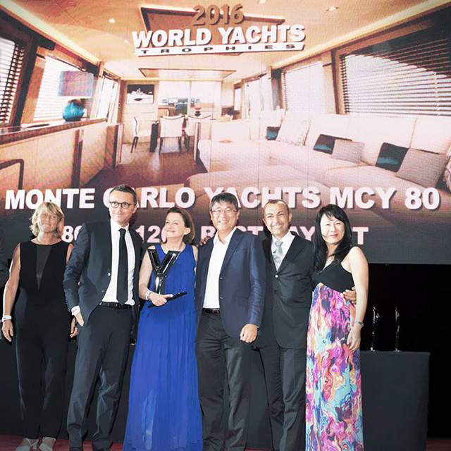 The MCY 80 wins "Best Layout" in the 80'-120' category at the World Yacht Trophies in Cannes